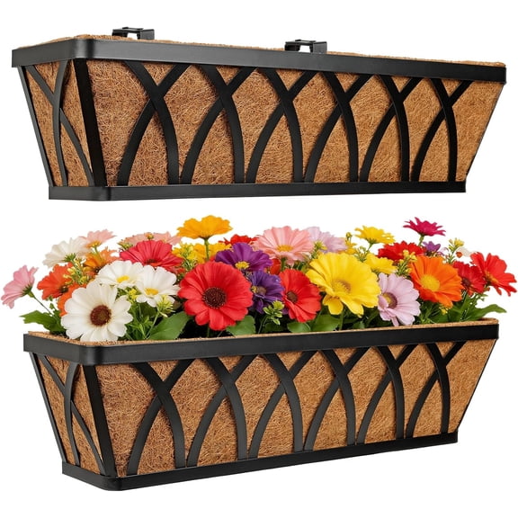 24 Inch Window Box Planter with Coco Liner for Hanging Outdoor Plants