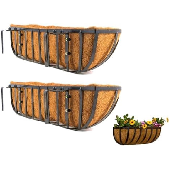 24 Inch Window Box Planters 2 Pack with Coco Liners, Rustproof Metal Hanging Flower Boxes for Outdoor Railing, Fence and Window Sill 2 Pack$$Garden & Patio