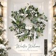 thumbnail image 1 of 24 Inch Winter Wreath for Front Door, Artificial Christmas Wreath with 2 White Owls, Frosted Eucalyptus, Pinecones and White Berries, 1 of 9