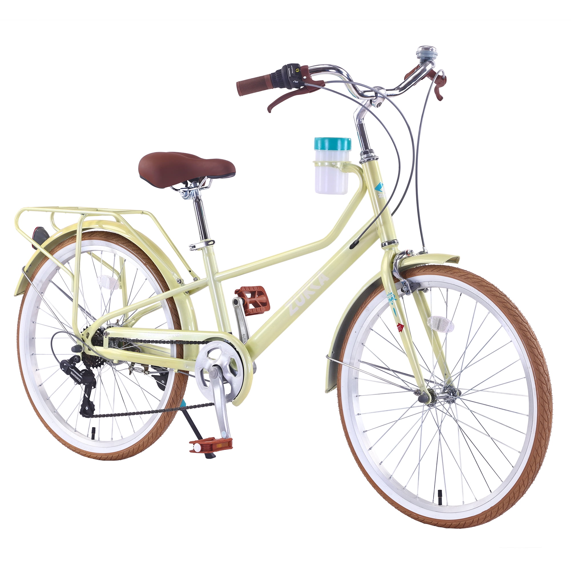24 Inch Women's Cruiser Bike, 6 Speed Step-Through Commuter Bicycle with Rear Rack & Cup Holder, Adult City Bike