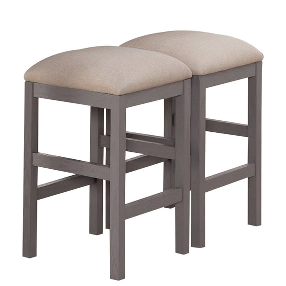 24 Inch Wood Counter Stool Set of 2 Cushioned Farmhouse Design Gray