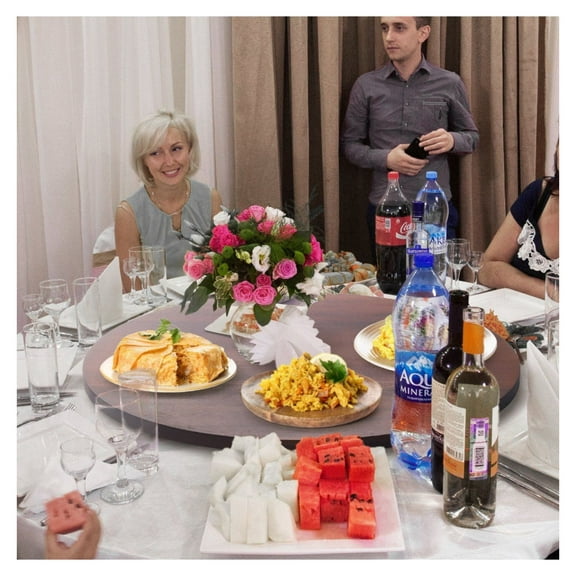 24 Inch Wood Lazy Susan, Acacia Wood Rotating Tray, 360 Spin Tabletop, Round Dining Table Centerpiece, for Family Meals & Banquets