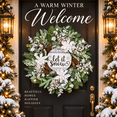 thumbnail image 1 of 24 Inch  Christmas Wreath with “Let It Snow” Wooden Sign, Snow-Flocked Greenery, White Flowers, Berries and Pine Cones, Winter Holiday Front Door Decor, 1 of 8