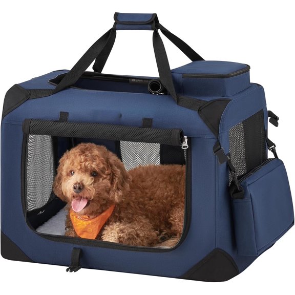 24 Inches Collapsible Soft Crate, Portable Travel Crate for Indoor and Outdoor Use, Carrier Kennel with Safety Zippers, for Living Room, , Travelling, Campin, Dark Blue UPDC60Z