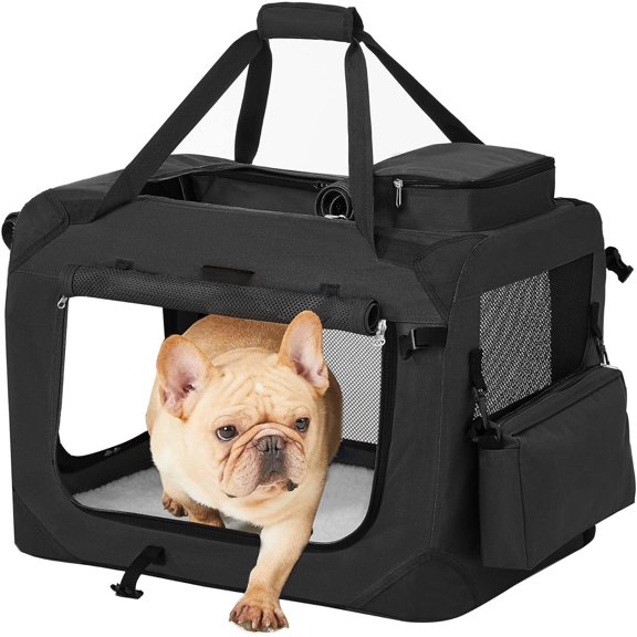 24 Inches Collapsible Soft Crate, Portable Travel Crate for Indoor and Outdoor Use, Carrier Kennel with Safety Zippers, for Living Room, , Travelling, Camping, Black UPDC60H