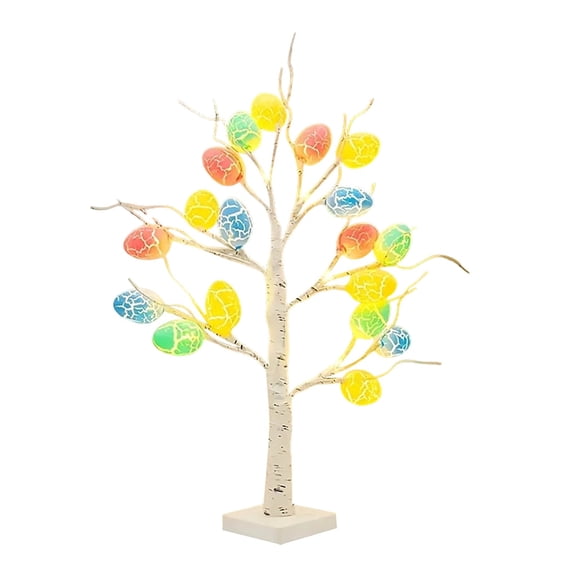 24 Inches Lighted Easter Egg Tree Tabletop Artificial Easter Decorations For Home Birch Tree Lights Include 24 Pieces Egg Ornament For Home Office Bedroom Spring Easter Decorations