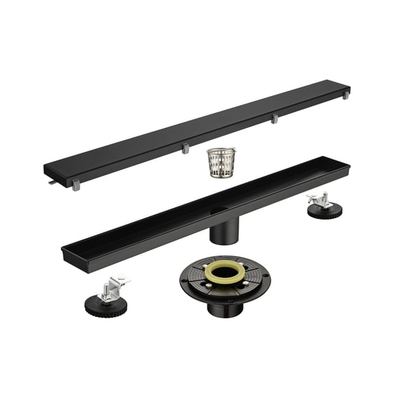 24 Inches Linear Shower Drain with Removable Cover, 304 Stainless Shower Drain Included Hair Strainer and Leveling Feet, Flange