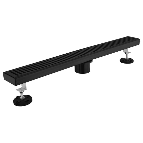 24 Inches Linear Shower Drain with Removable Quadrato Pattern Grate, 304 Stainless Shower Drain Included Hair Strainer and Leveling Feet