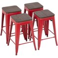 thumbnail image 1 of 24 Inches Metal Bar Stools Set of 4 Counter Height Wood Seat Barstool Patio Stool Stackable Backless Stool Indoor Outdoor Metal Kitchen Stools Bar Chairs (Red), 1 of 7