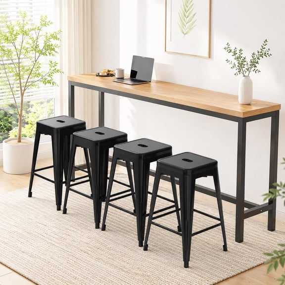 24 Inches Metal Bar Stools Set of 4, Counter Height High Backless Stackable Stools Indoor-Outdoor Stools ( Black )