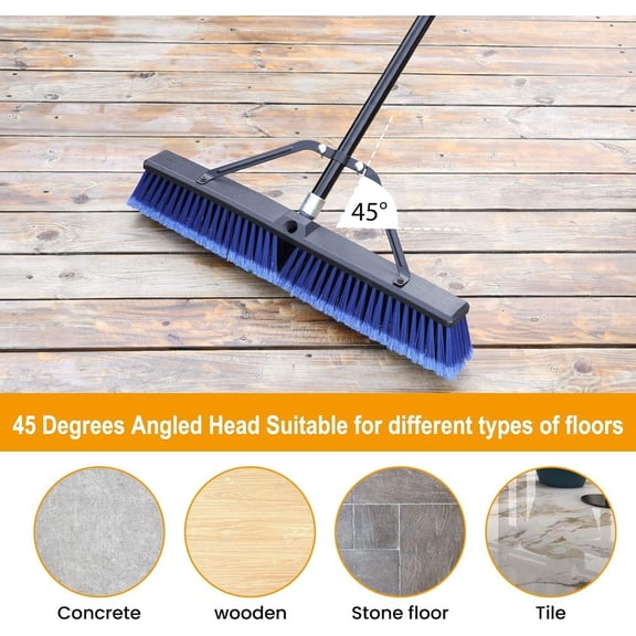 24 Inches Push Broom Outdoor Blue for Deck Driveway Garage Yard Patio Concrete Floor Cleaning
