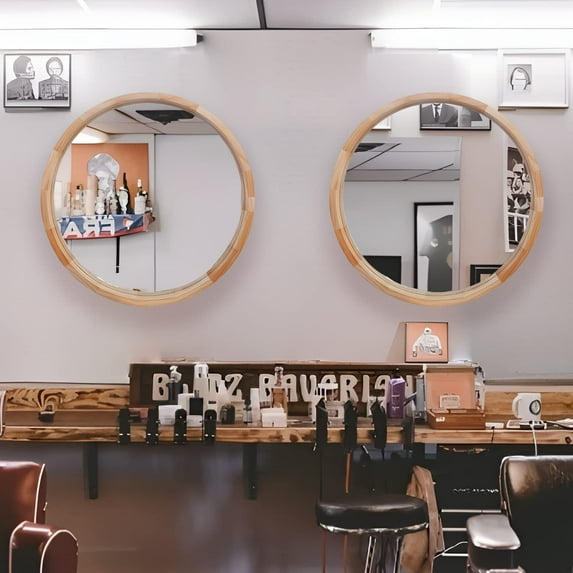 24 Inches Round Wood Mirror Decorative Circle Mirror for Bathroom Living Room Bedroom Entryway