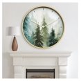 thumbnail image 1 of 24 Inches Round Wooden Wall Clock Silent Battery Operated, Home Decorative Large Wall Clock, Pastel Watercolor Pine Trees Clock Wall Art Decor for Living Room Kitchen Bedroom Classroom, 1 of 7