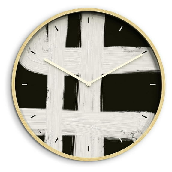 24 Inches Round Wooden Wall Clock Silent Battery Operated, Home Decorative Large Wall Clock, Black & White Polygon Line Zen Clock Wall Art Decor for Living Room Kitchen Bedroom Classroom