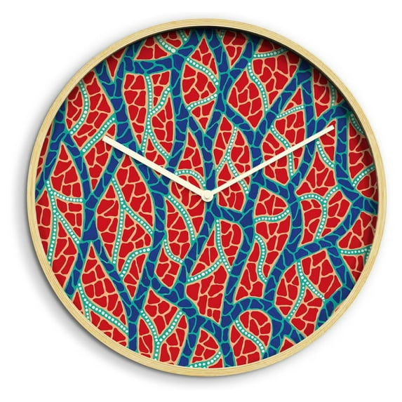24 Inches Round Wooden Wall Clock Silent Battery Operated, Home Decorative Large Wall Clock, Blue & Red Clock Wall Art Decor for Living Room Kitchen Bedroom Office Classroom