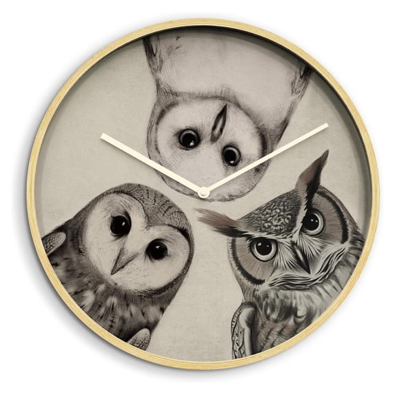 24 Inches Round Wooden Wall Clock Silent Battery Operated, Home Decorative Large Wall Clock, Cute Baby Owl Clock Wall Art Decor for Living Room Kitchen Bedroom Office Classroom