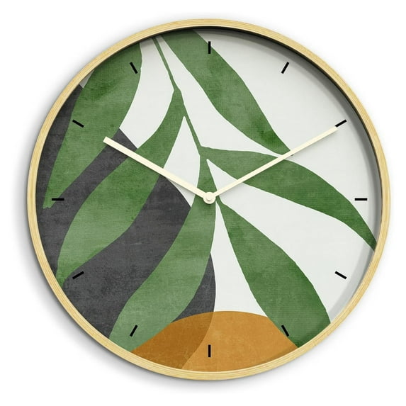 24 Inches Round Wooden Wall Clock Silent Battery Operated, Home Decorative Large Wall Clock, Forest Plant & Geometric Clock Wall Art Decor for Living Room Kitchen Bedroom Office Classroom