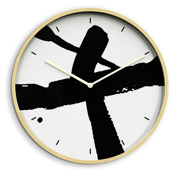 24 Inches Round Wooden Wall Clock Silent Battery Operated, Home Decorative Large Wall Clock, Grunge Industrial Paint Strokes Clock Wall Art Decor for Living Room Kitchen Bedroom Classroom