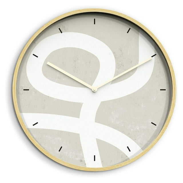 24 Inches Round Wooden Wall Clock Silent Battery Operated, Home Decorative Large Wall Clock, Pastel Gray Geometric Line Clock Wall Art Decor for Living Room Kitchen Bedroom Classroom