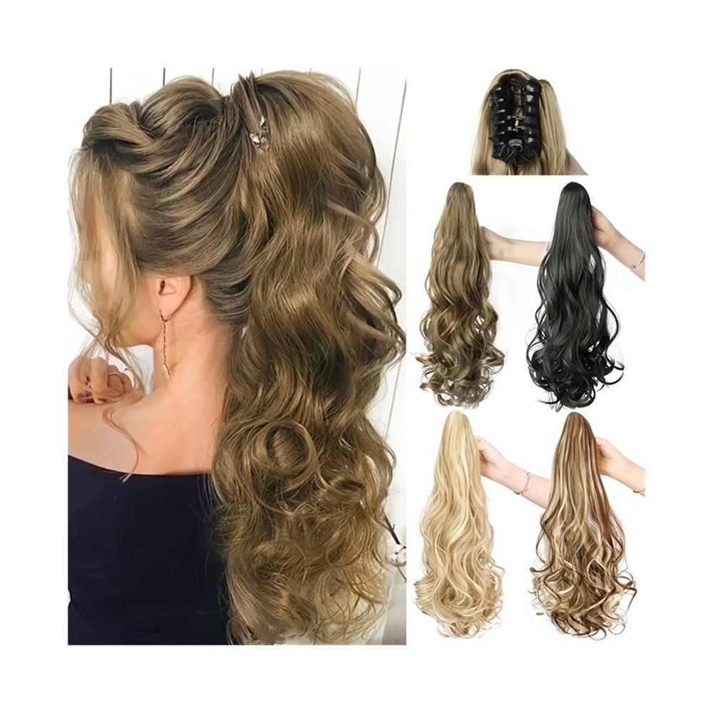 24 Inches Synthetic Long Curly Wavy Ponytail Hair Extension  display picture 3