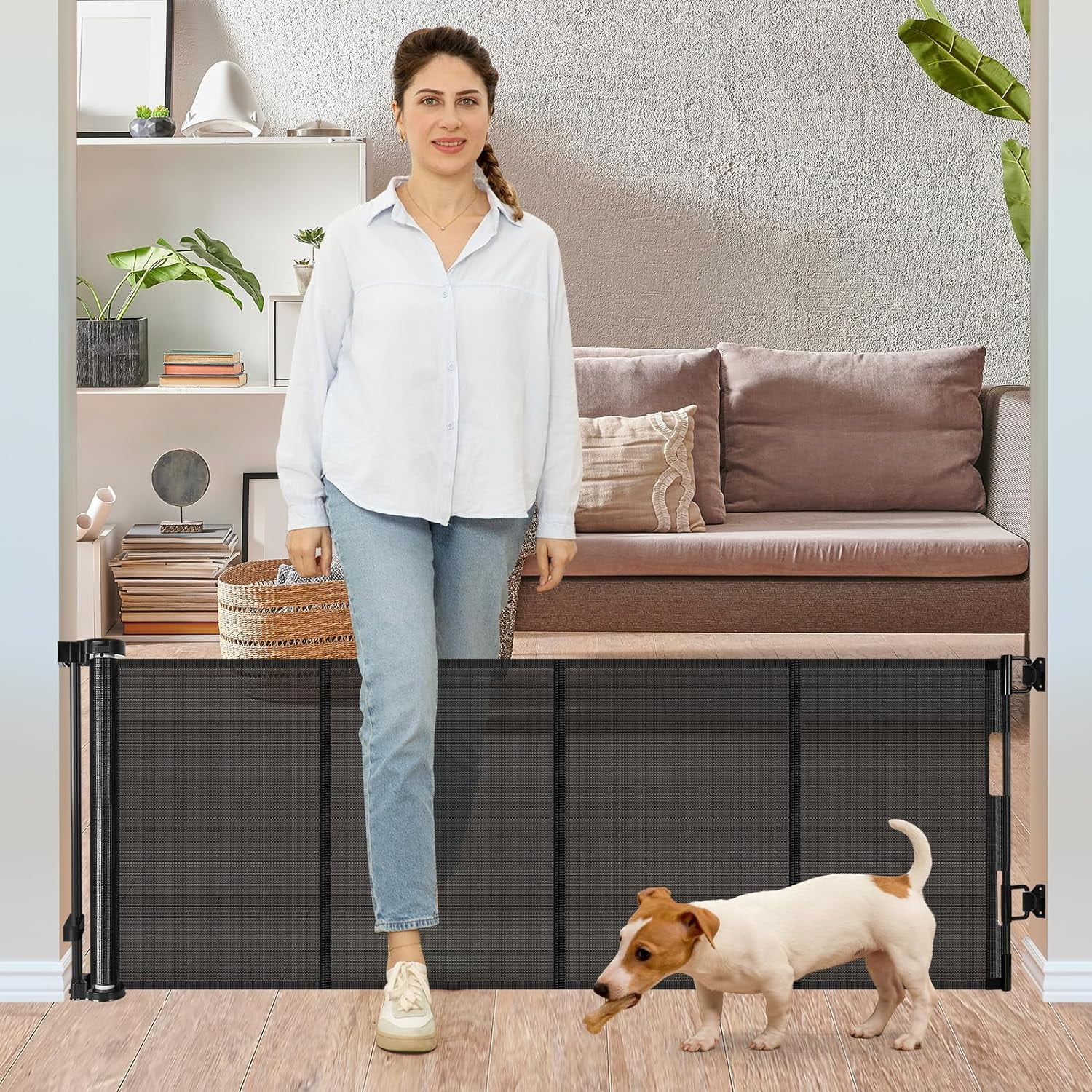 24-Inch Black Retractable Mesh Pet and Baby Gate