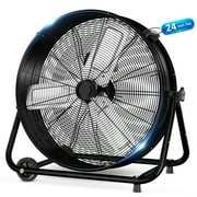 24” Industrial Drum Fan, 9260 CFM High Velocity Floor Fan, 3 Speed Air Circulator w/180°Tilt, Black