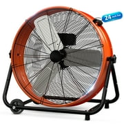 24” Industrial Drum Fan, PRO CHOICE 9260 CFM High Velocity Floor Fan, 3 Speed Air Circulator w/180°Tilt, Orange
