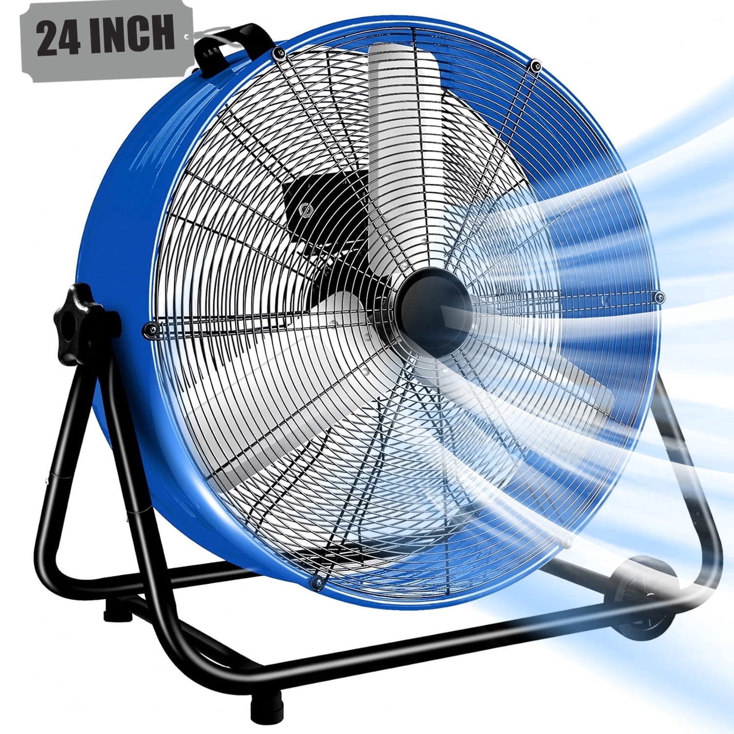 24"Industrial Fan High Velocity,Heavy Duty Drum Fan up to 8100CFM,3-Speed & 360°Adjustable,Ideal for Home, Garage, Indoor/Outdoor Use, Blue