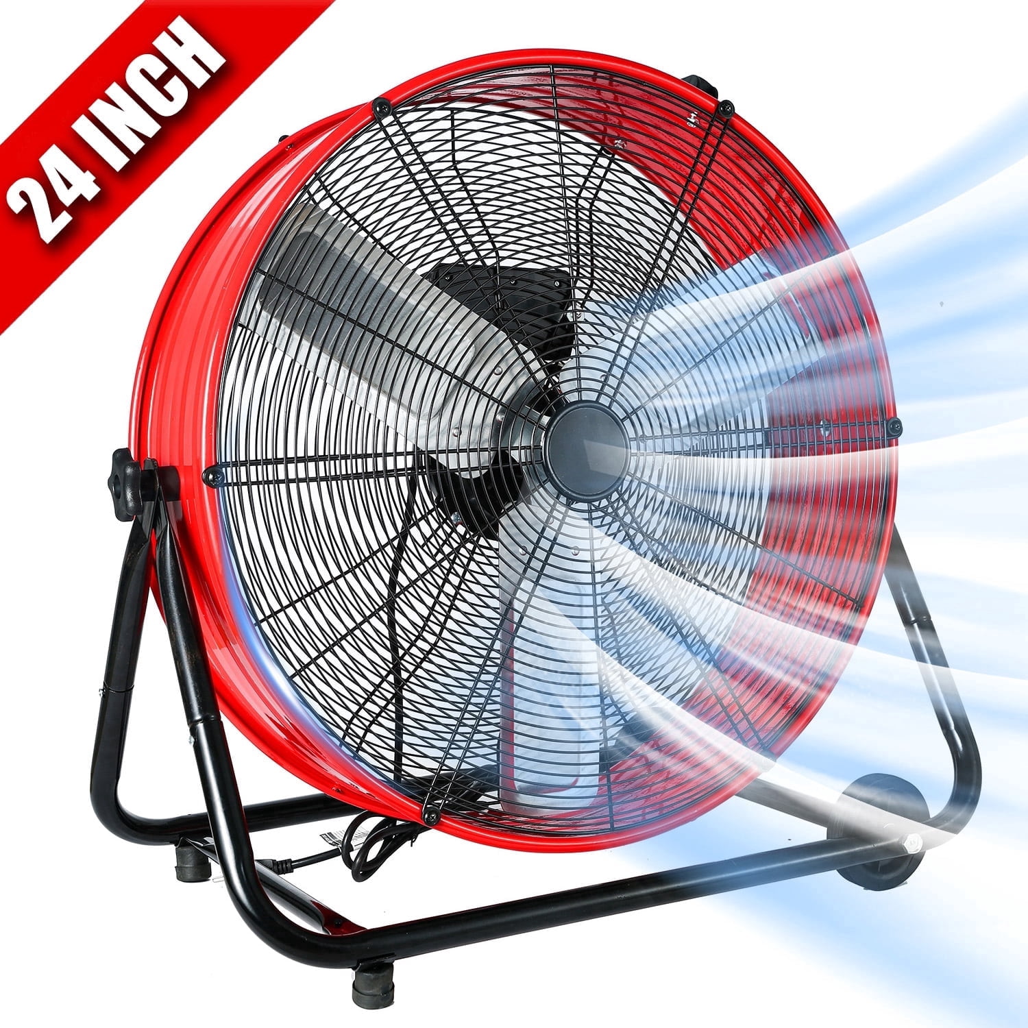 24"Industrial Fan High Velocity,Heavy Duty Drum Fan up to 8100CFM,3-Speed & 360°Adjustable,Ideal for Home, Garage, Indoor/Outdoor Use, Red