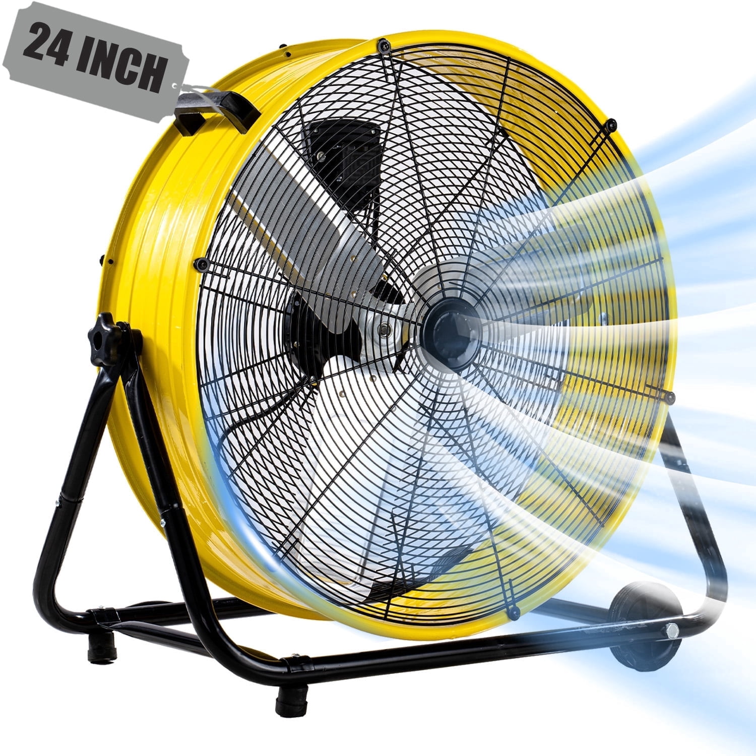 24"Industrial Fan High Velocity,Heavy Duty Drum Fan up to 8100CFM,3-Speed & 360°Adjustable,Ideal for Home, Garage, Indoor/Outdoor Use, Yellow