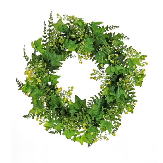 National Tree Company 24 inch Artificial Spring Wreath with Ivy, Fern Leaves, Seed Pods, and Flowing Green Stems, Realistic Decoration for Front Door or Indoor Décor