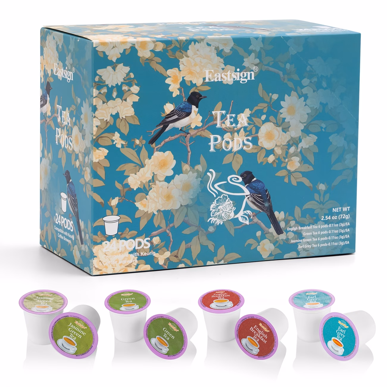 24 K-Cup Herbal Tea Pods, 4-Flavor Variety Pack English Breakfast, Jasmine, Earl Grey & Green Tea, Keurig Compatible