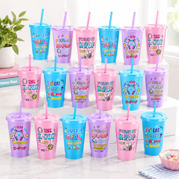 24 K Pop Party Favors 24 Oz Cups With Lid And Straw