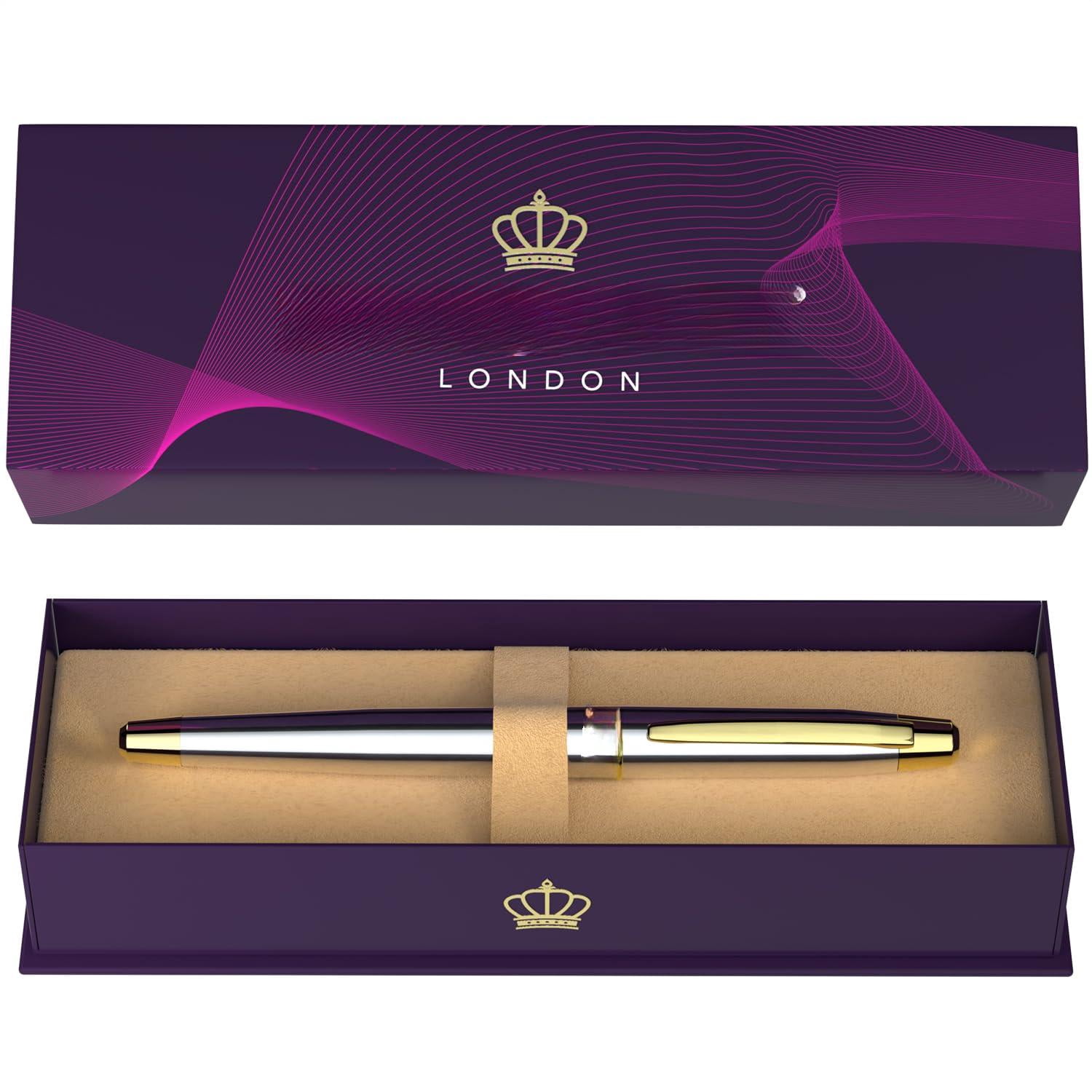 24 Karat Luxury Rollerball Pen - Fancy Executive Professional Writing Gift Set For Men Women  Nice Pens Chrome