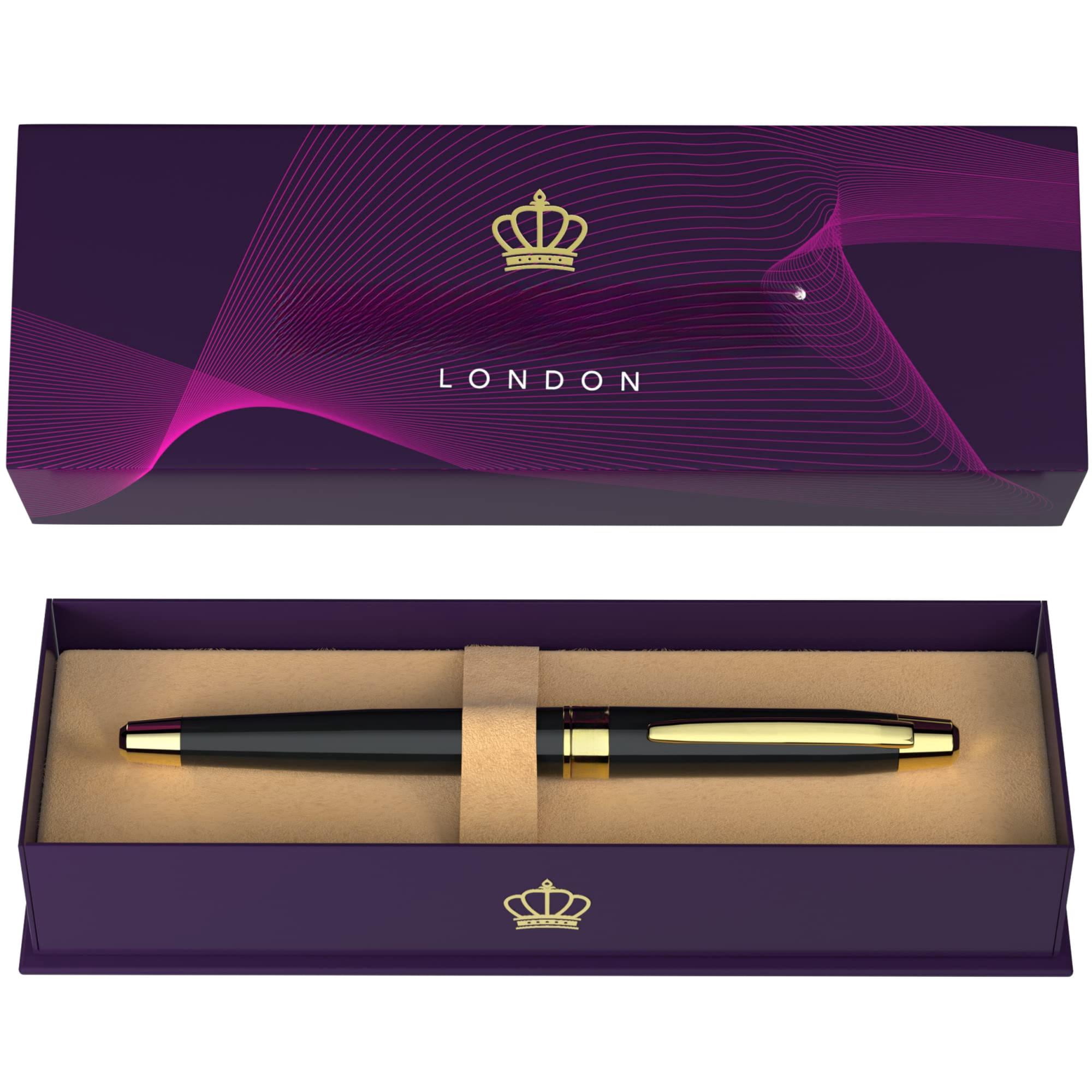 24 Karat Luxury Rollerball Pen - Fancy Executive Professional Writing Gift Set For Men Women  Nice Pens Gloss Black