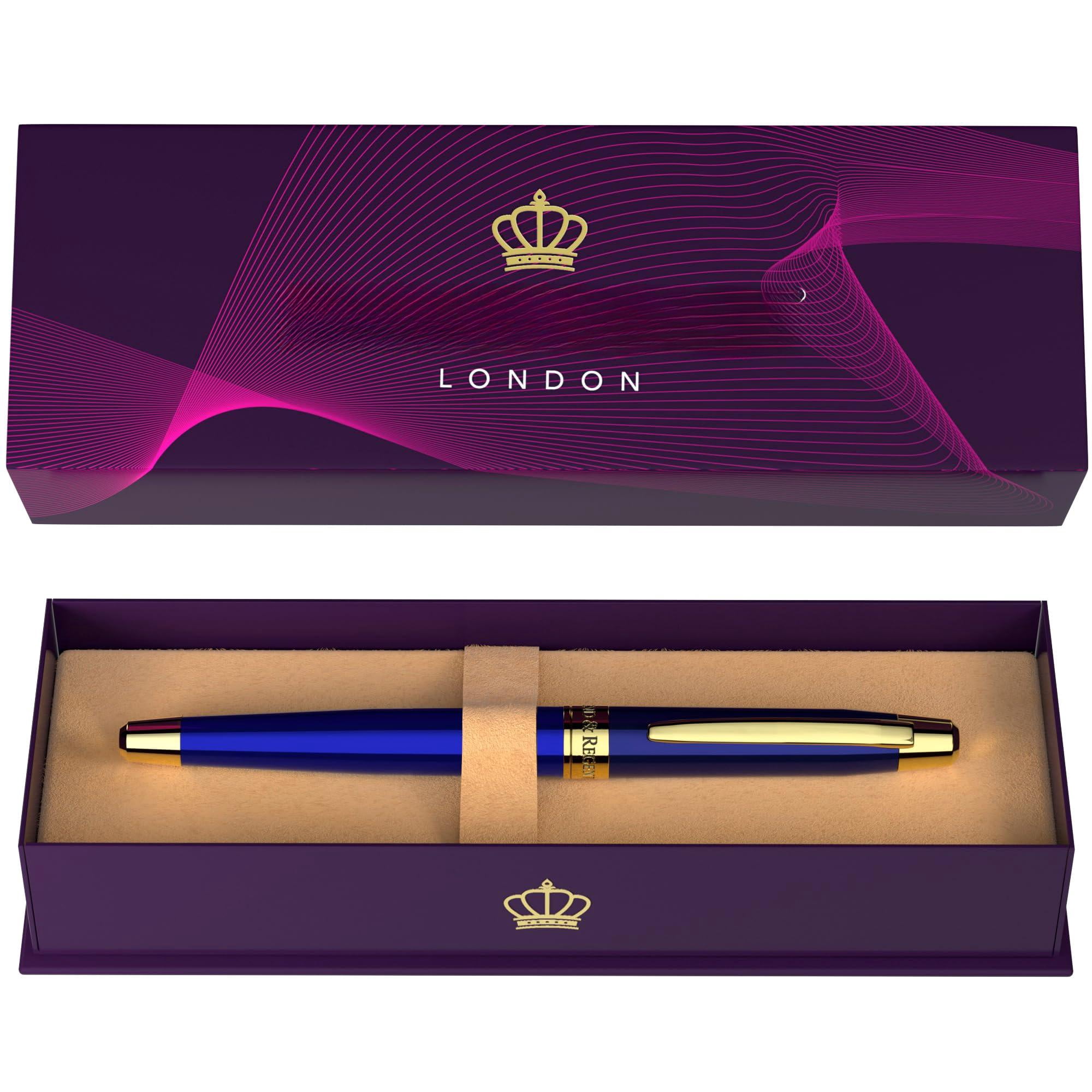 24 Karat Luxury Rollerball Pen - Fancy Executive Professional Writing Gift Set For Men Women  Nice Pens Royal Blue