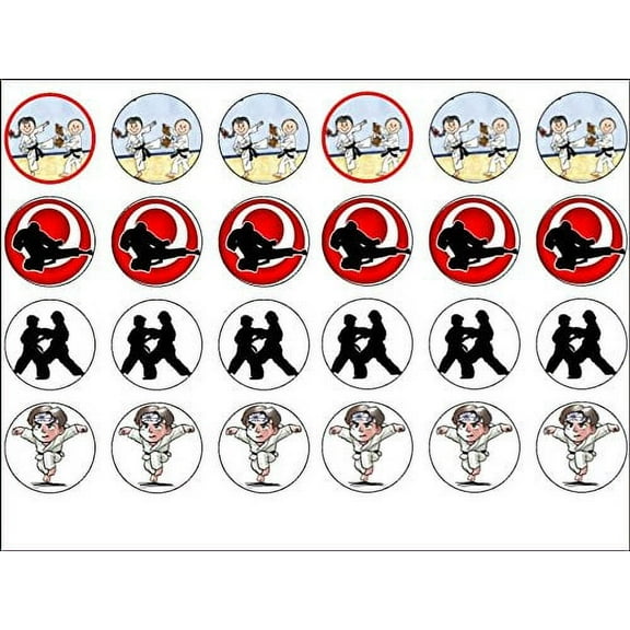 24 Karate Edible Wafer Paper Cup Cake Toppers