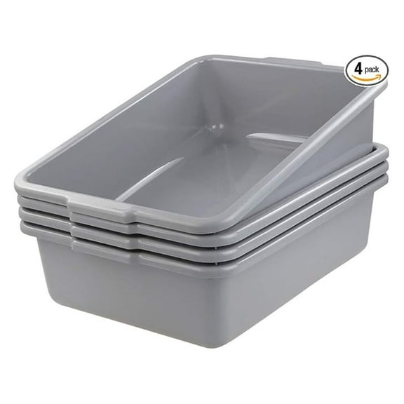 24 L Bus Box, Plastic Bus Tote, Gray, Pack for 4