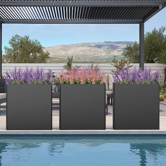 24"L x 12"W x 24"H Rectangular Galvanized Steel Planter Box with Removable Insert Shelf, All-Weather & Fade-Resistant for Porch, Garden, Patio, Indoor & Outdoor (Black)