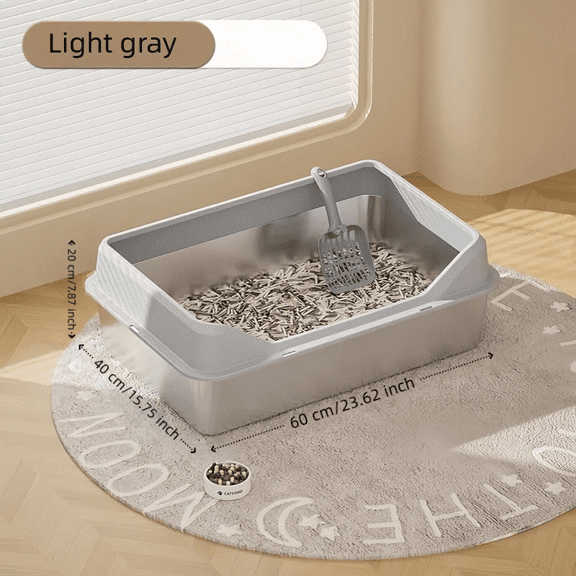 24"L x 15.7"W x 8"HStainless Steel Cat Box, XL Extra Large, Non-Sticky, Anti-Leakage, Metal, Easy to Clean (Grey)