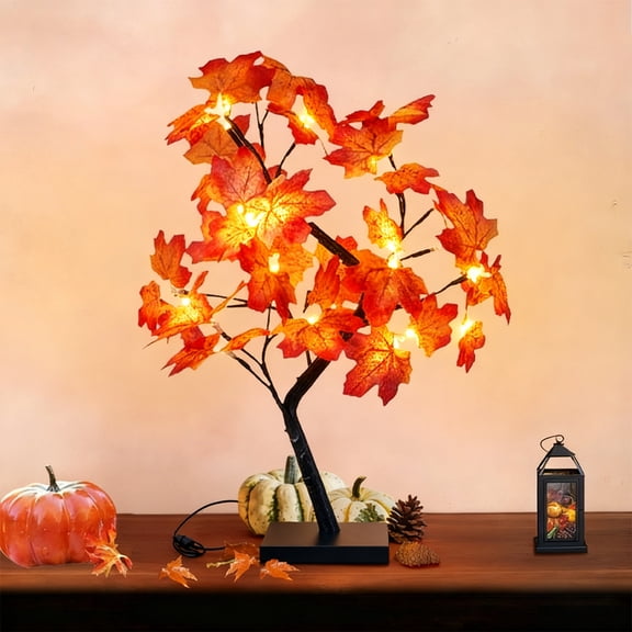 24 LED Maple Leaf Tree Table Light, USB Powered Artificial Fall Maple Tree Lamp with DIY Branches, Thanksgiving Christmas Autumn Decorations for Home, Bedroom, Party, Tabletop