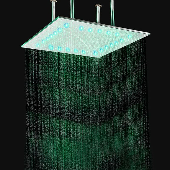 24" LED Rain Shower Head Brushed Nickel Square High Pressure Large Shower Head