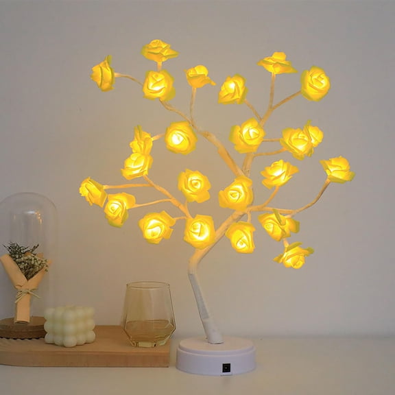 24 LED Rose Tree Lamp,17 Colors Changing Multicolor LED Table Lamp with Remote, USB/Battery Powered Bonsai Night Light, Touch Control for Home Desk Decor, Wedding Christmas Party Centerpiece