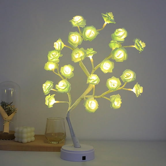 24 LED Rose Tree Lamp，17 Colors Changing Multicolor LED Table Lamp with Remote, USB/Battery Powered Bonsai Night Light, Touch Control for Home Desk Decor, Wedding Christmas Party Centerpiece