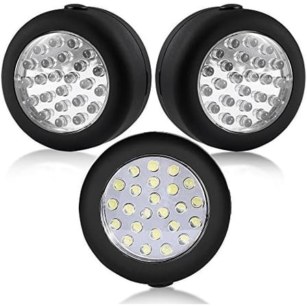 24 LED Round Magnetic Work Light Torch with Integral Hanging Hook and Magnet Set,Pack of 3(Black)$$Tools & Hardware Other