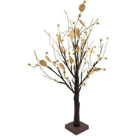 24 LEDs Red Glod Fruit Table Lamp Battery Operated Copper Wire Tree Branch Warm White (Red Fruit Tree Lamp)