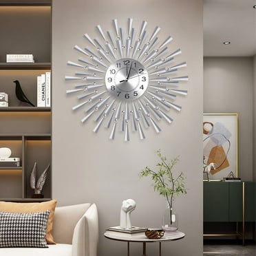 24" Large 3D Morden Wall Clock Battery Operated Metal Clock Watch Silent Non-Ticking for Home Living Room Bedroom Office Art Creative Decor