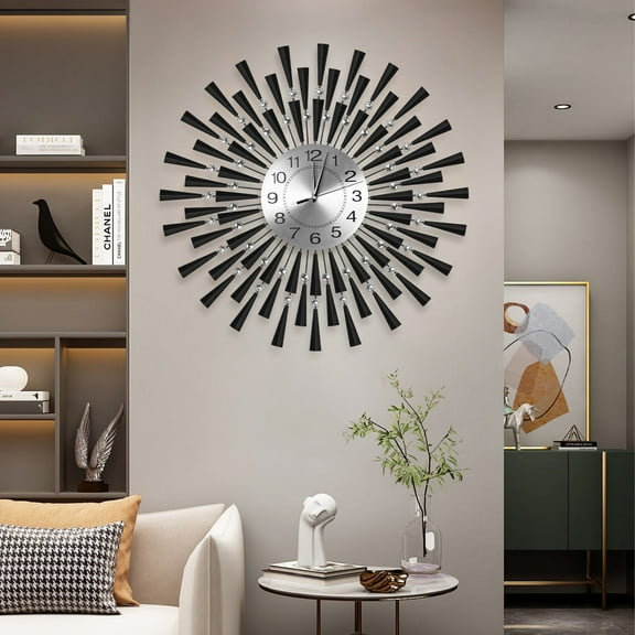 24" Large 3D Morden Wall Clock Battery Operated Metal Clock Watch Silent Non-Ticking for Home Living Room Bedroom Office Art Creative Decor