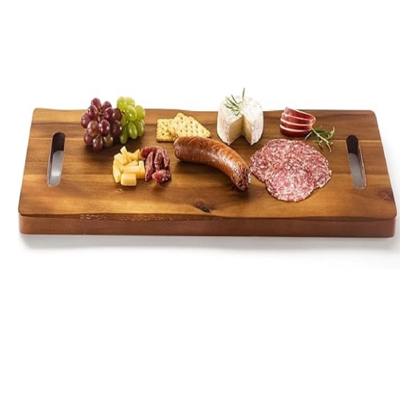 24" Large Acacia Wood Charcuterie Board with Handles - Extra Long Wooden Serving Cheese Boards - Rectangular Serving Platter for Meat Steak, Cracker Appetizers, Fruit Decorative Display