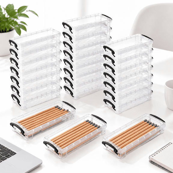 24 Large Capacity Transparent Plastic Pencil Boxes with Snap-Tight Lids